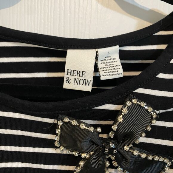 Here & Now Striped Top Bow Girly Glam Bling Coquette Bold Feminine Size Large - Picture 3 of 7
